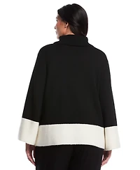Rafaella Women's Plus Color Block Trim Turtleneck Long Sleeve Sweater