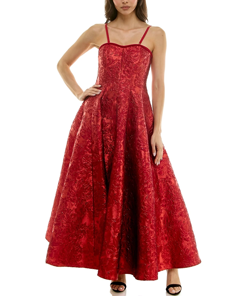 Taylor Women's Strapless Sweetheart Jacquard Midi Dress