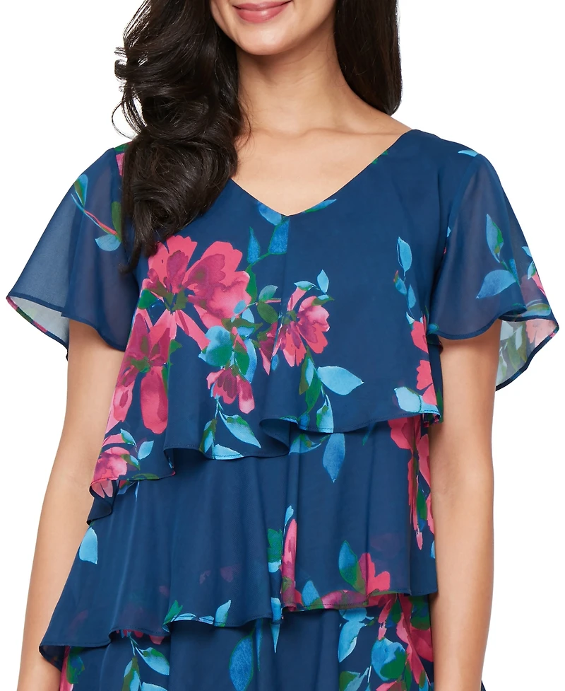 Sl Fashions Women's Printed V-Neck Short Dress