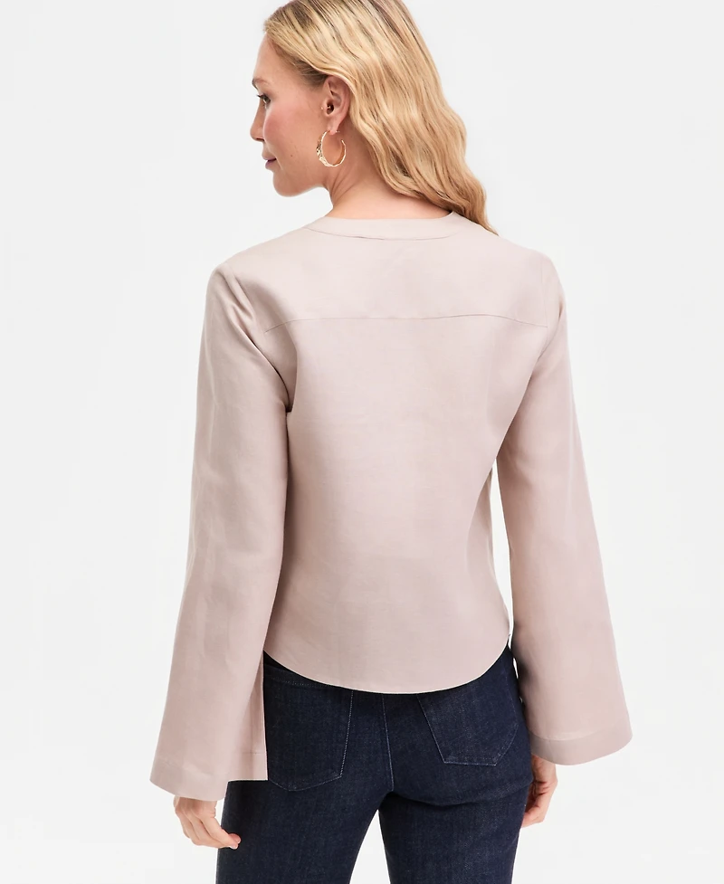 I.n.c. International Concepts Women's Linen Tie-Front Button-Down Shirt, Macy's Exclusive