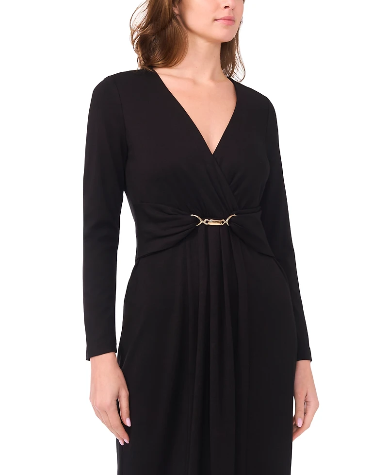 Msk Women's Wrap Front with Clasp Trim Maxi Dress