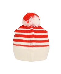Pokemon Men's Pokeball Plush Pom, Red And White Stripes Cuff Beanie