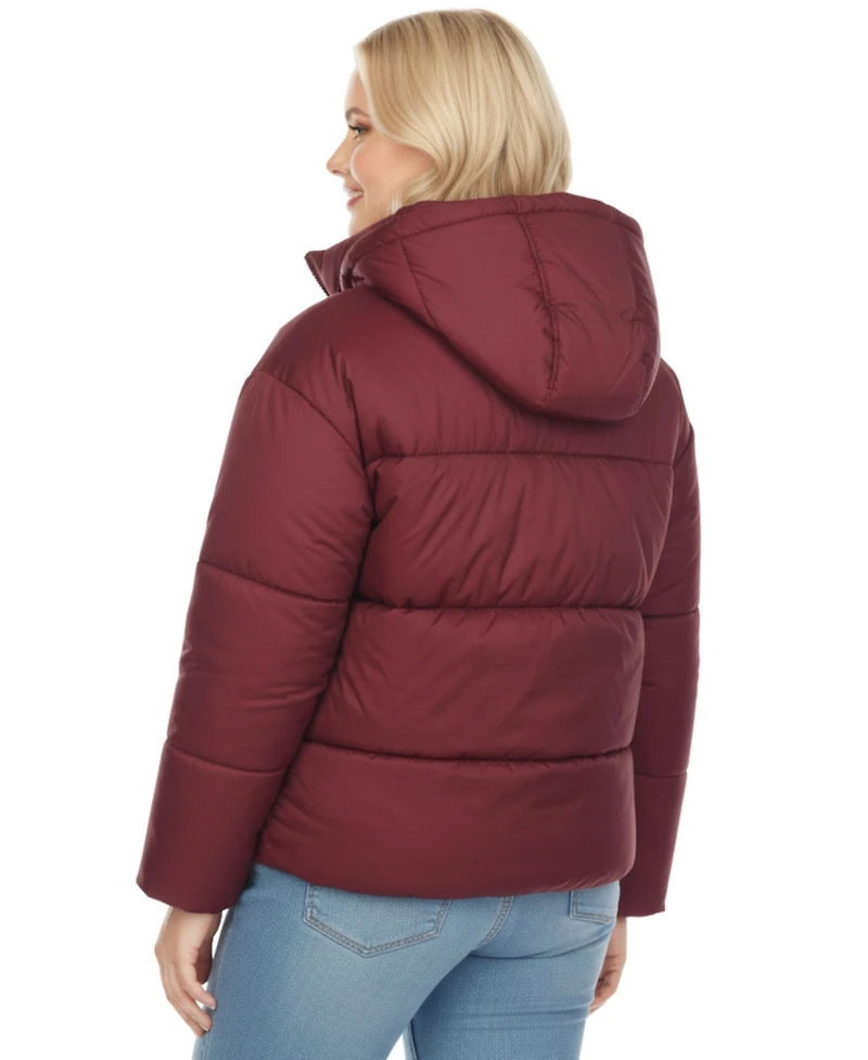 White Mark Plus Quilted Puffer Crop Jacket with Hood