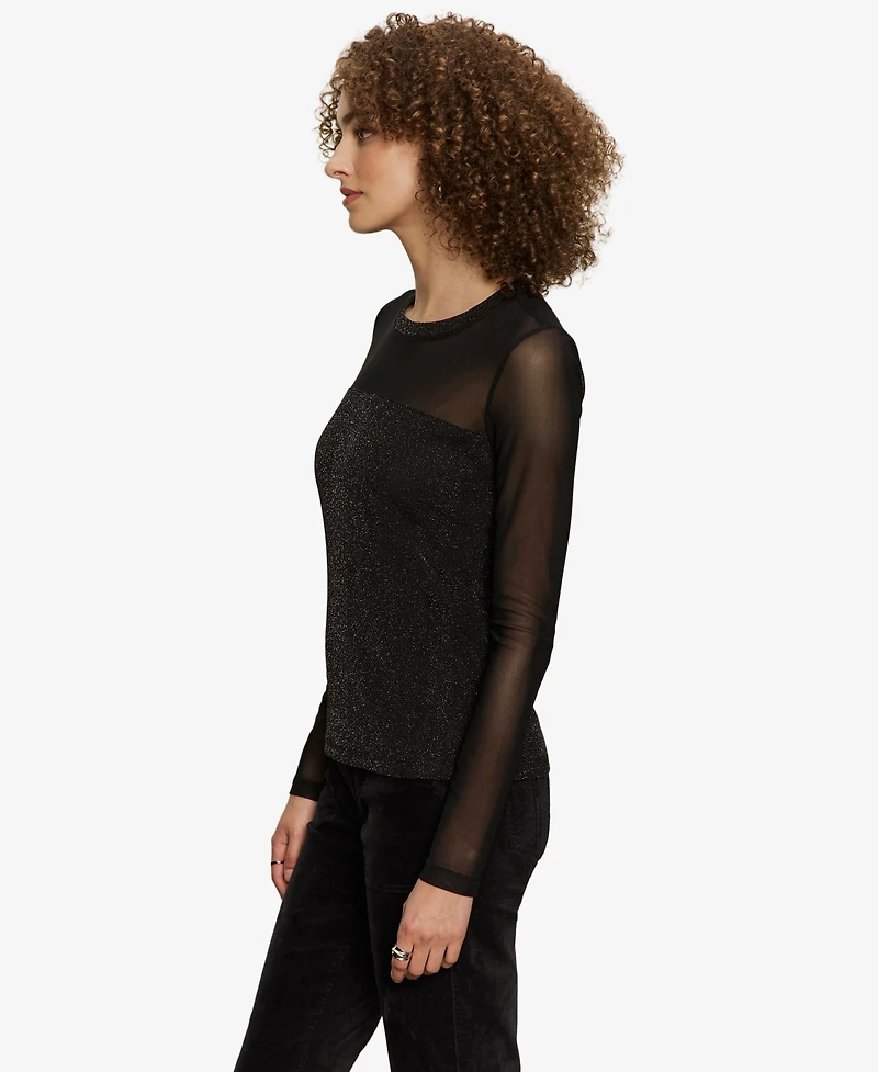 Sanctuary Women's Sparkle Mesh Long-Sleeve Top