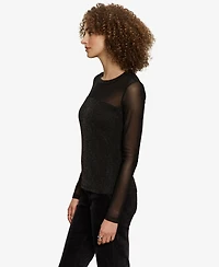 Sanctuary Women's Sparkle Mesh Long-Sleeve Top