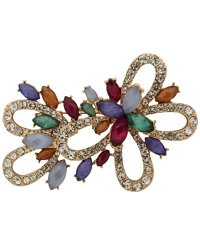 Anne Klein Gold-Tone Crystal Floral Bow Pin