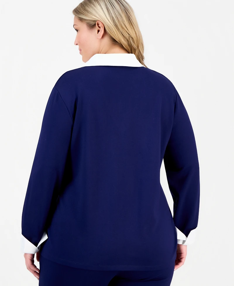 Jones New York Plus Collared V-Neck Knit Top