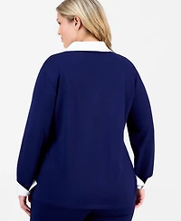 Jones New York Plus Collared V-Neck Knit Top