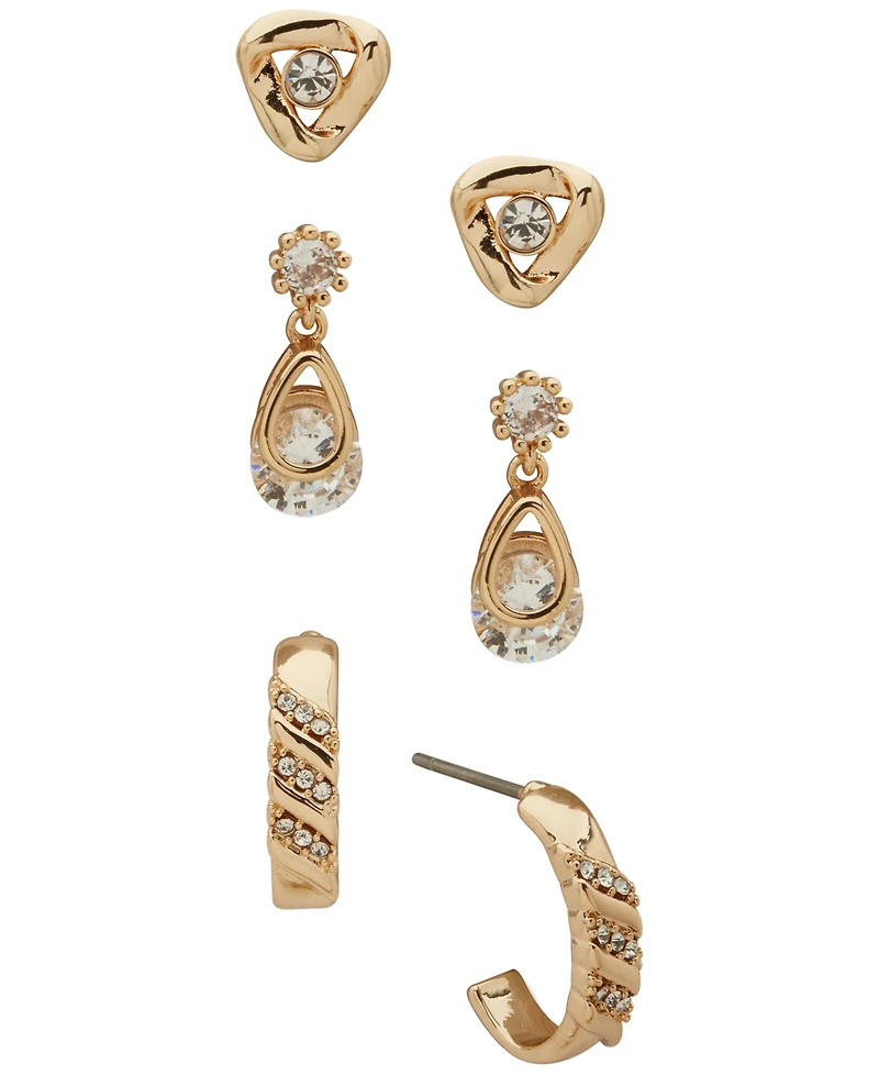 Anne Klein 3-Pc. Cubic Zirconia Twisted Stone Trio Earrings Set