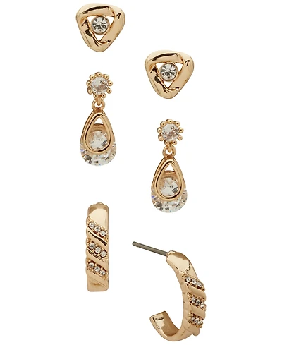 Anne Klein 3-Pc. Cubic Zirconia Twisted Stone Trio Earrings Set