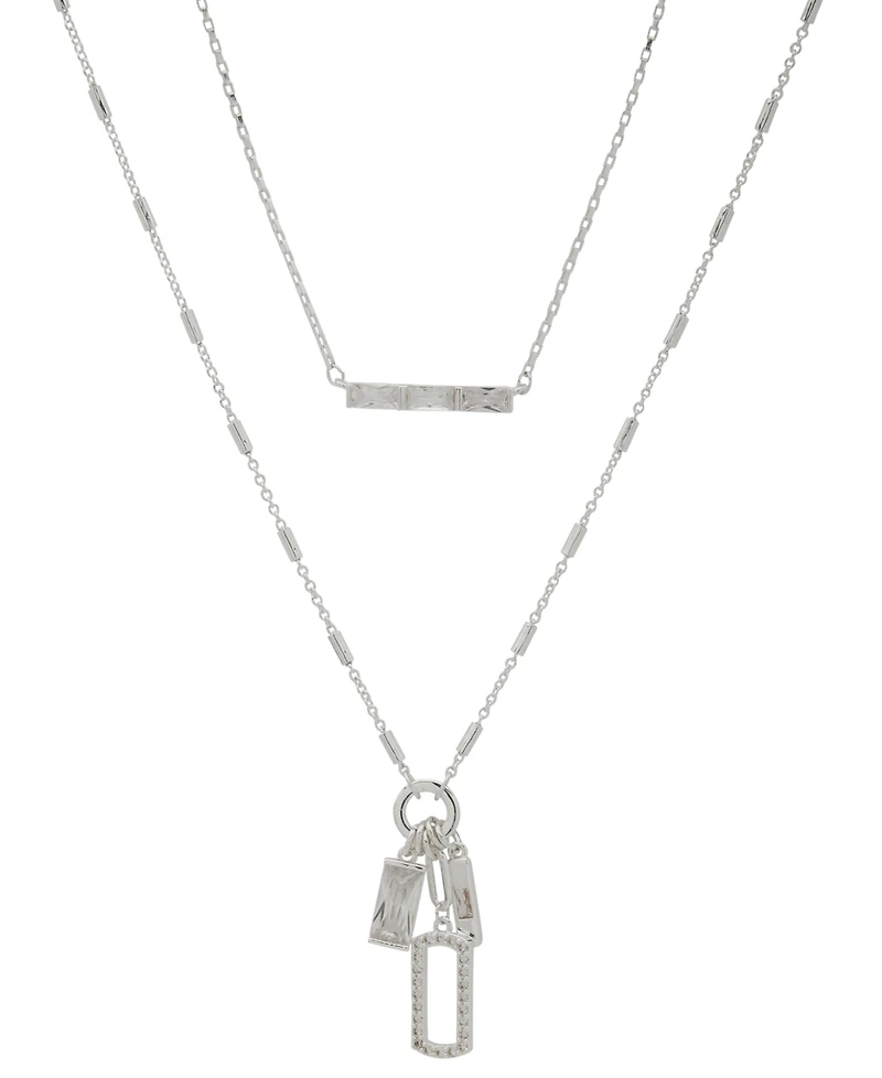 Anne Klein 2 in 1 Cubic Zirconia Stone Charm Multirow Necklace