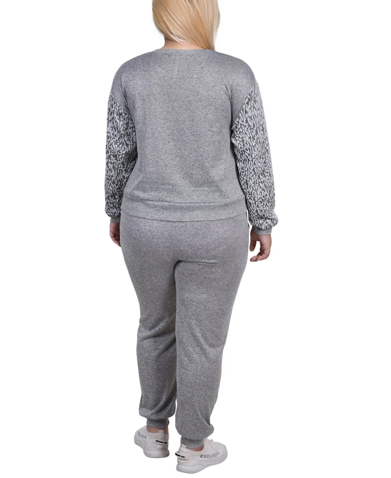 Ny Collection Women's Plus Long Sleeve Jogger Set