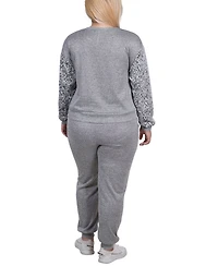 Ny Collection Women's Plus Long Sleeve Jogger Set