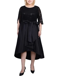 Ny Collection Women's Plus Sequin and Jacquard Holiday Dress