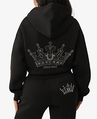 True Religion Women's Cropped Crystal Relaxed Sweatshirt