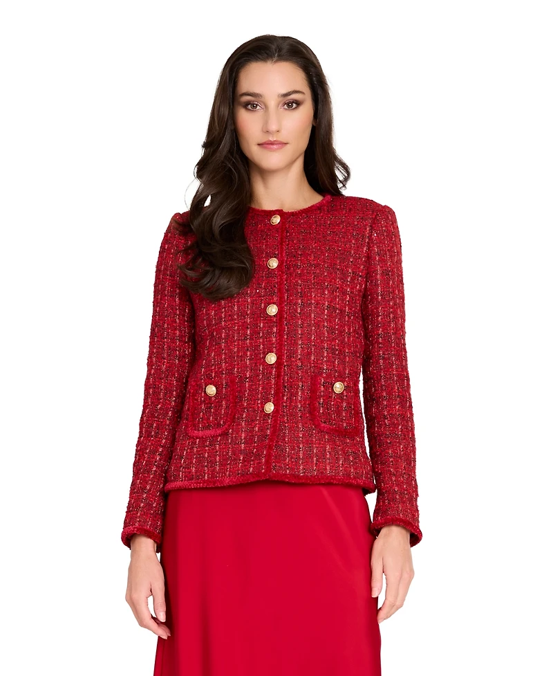 Tahari Asl Petite Long-Sleeve Boucle Jacket
