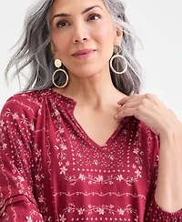 Style & Co Petite Smocked Knit Intricate Patchwork Top, Macy's Exclusive