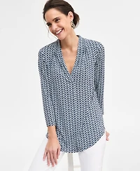 Jm Collection Women's Printed 3/4 Sleeve V-Neck Knit Top, Macy's Exclusive