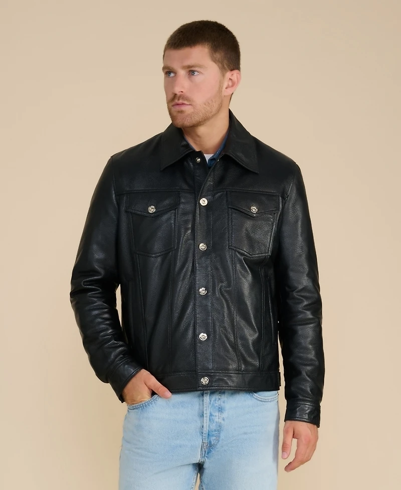 Men's Leather Jacket, Black, Created for Macy's