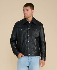 Men's Leather Jacket, Black, Created for Macy's