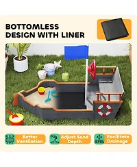 Outsunny 62 in. Wooden Kids box with Bottom Liner, Seats, Storage,