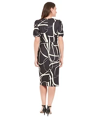 London Times Women's Puff-Sleeve Midi Dress