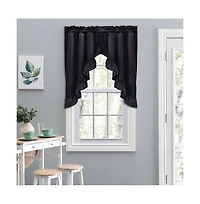 Ellis Stacey Solid Color Window 1.5" Rod Pocket High Quality Fabric Ruffled Swag 60"x38" Black