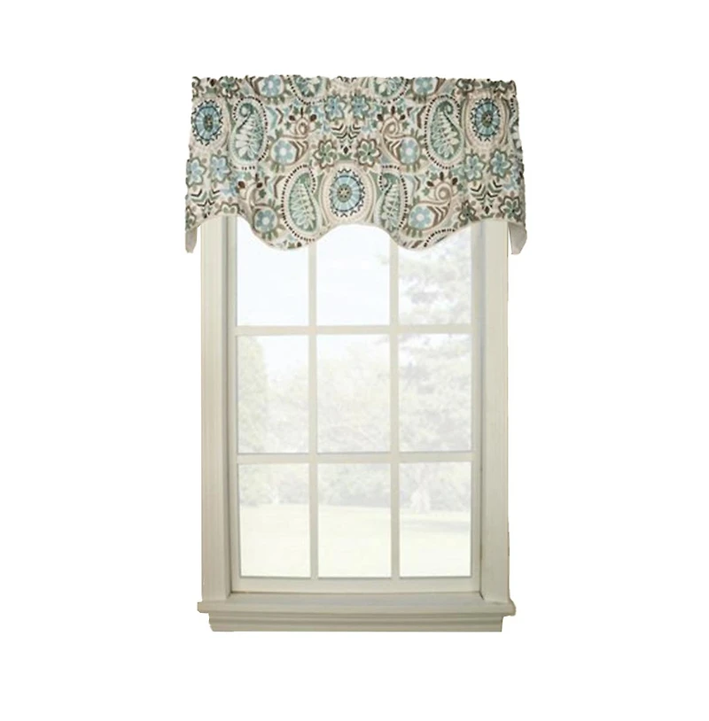 Ellis Curtain Paisley Prism Duchess 3" Rod Pocket Valances for Windows 100" x 30" Latte