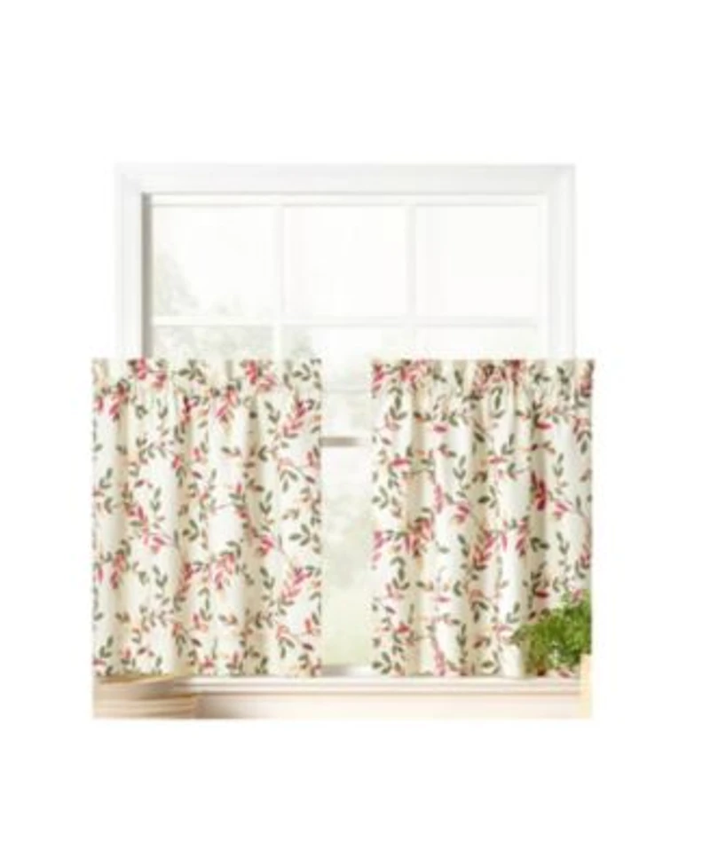 Ellis Vintage Stylish Medium Scale Printed Vine Pattern 1.5 X22 Rod Pocket Tier 56 X22x24 X22 Pecan
