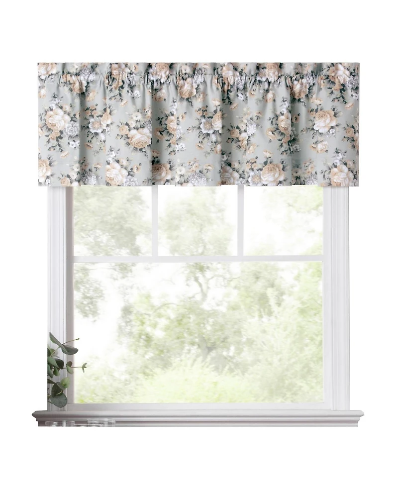 Ellis Bella Rose Stylish Medium Scale Printed Floral Pattern 1.5" Rod Pocket Tailored Valance 58"x15" Mist