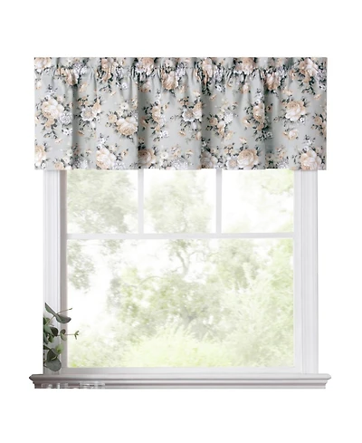 Ellis Bella Rose Stylish Medium Scale Printed Floral Pattern 1.5" Rod Pocket Tailored Valance 58"x15" Mist