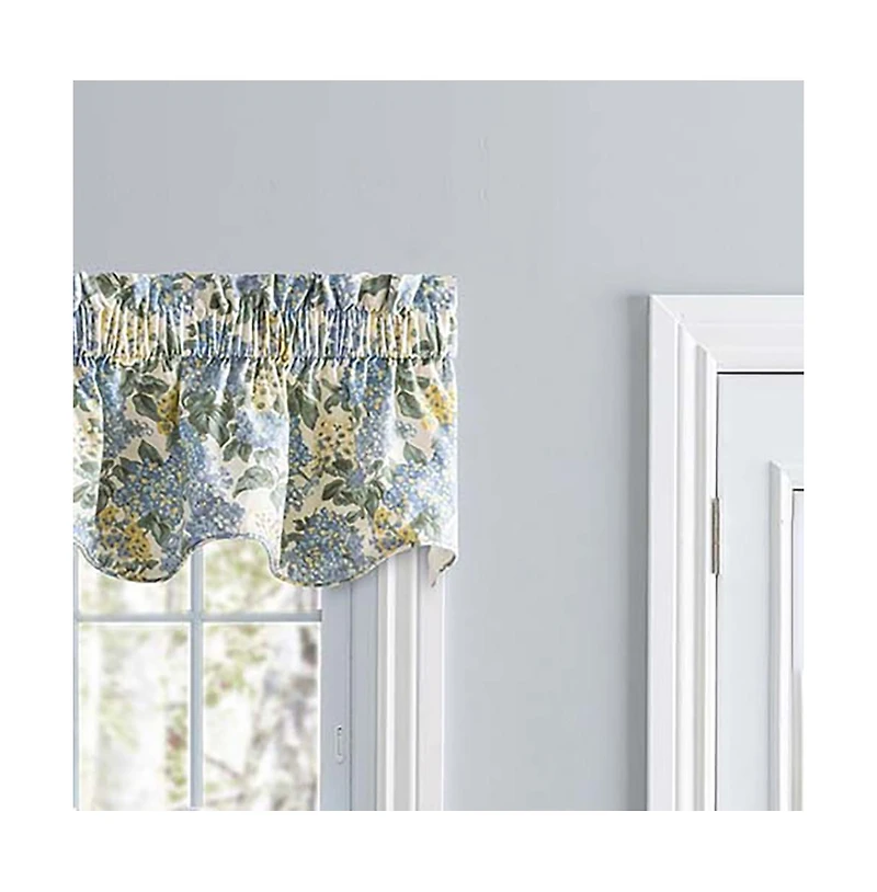 Ellis Hydrangea Classic Pattern Printed 3" Rod Pocket Window Scallop Valance Lined 70"x15" Blue