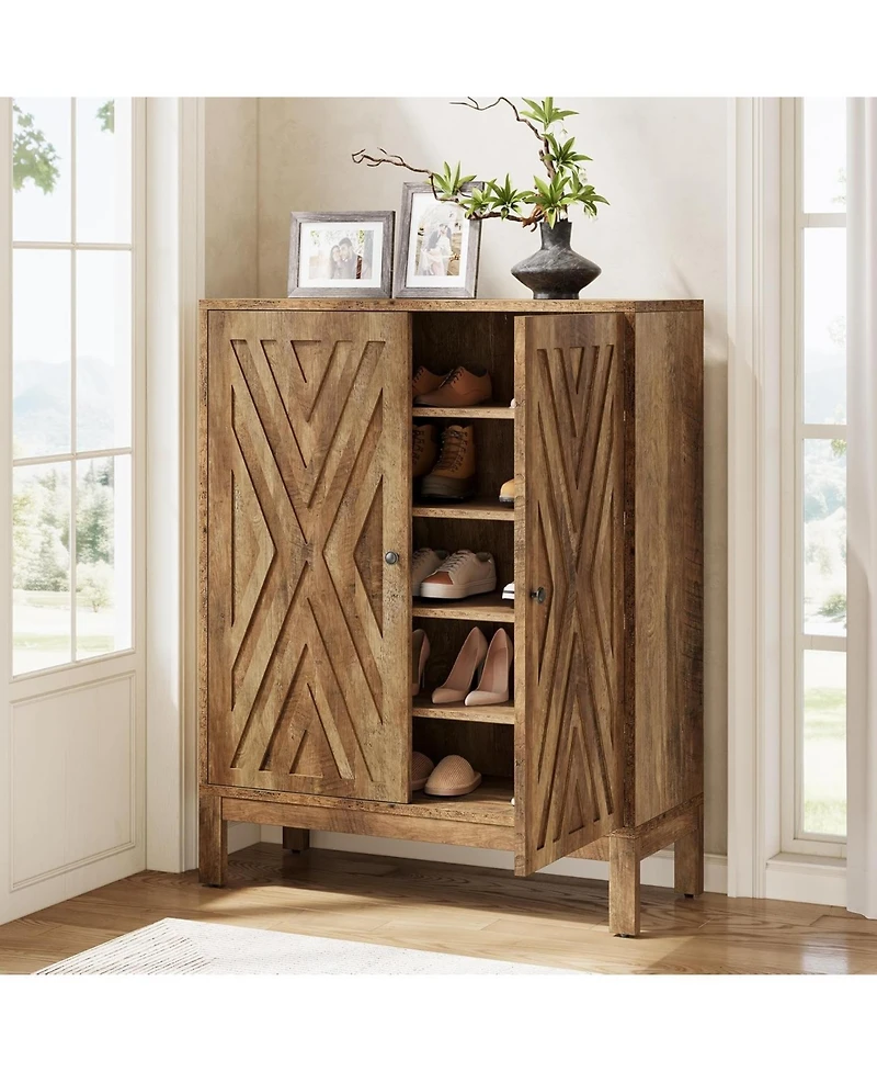 Tribesigns 5-Tier Shoe Cabinet for Entryway, Industrial Wooden Shoe Organizer with Adjustable Shelves