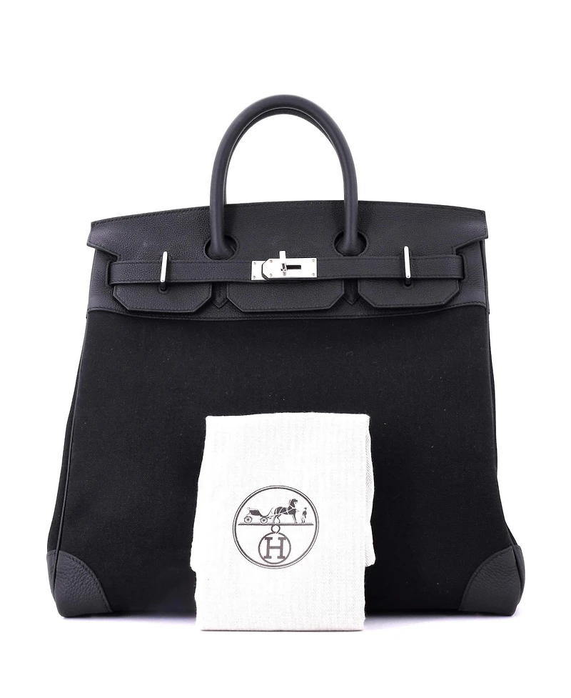 Pre-Owned Hermes Hac 40 Handbag Toile and Black Togo with Palladium Hardware