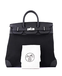 Pre-Owned Hermes Hac 40 Handbag Toile and Black Togo with Palladium Hardware