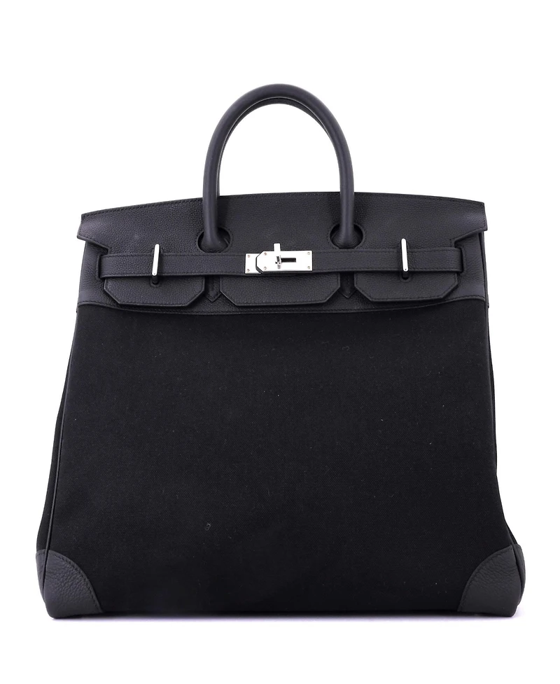 Pre-Owned Hermes Hac 40 Handbag Toile and Black Togo with Palladium Hardware