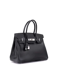 Pre-Owned Hermes Birkin 30 Handbag Black Box Calf with Palladium Hardware
