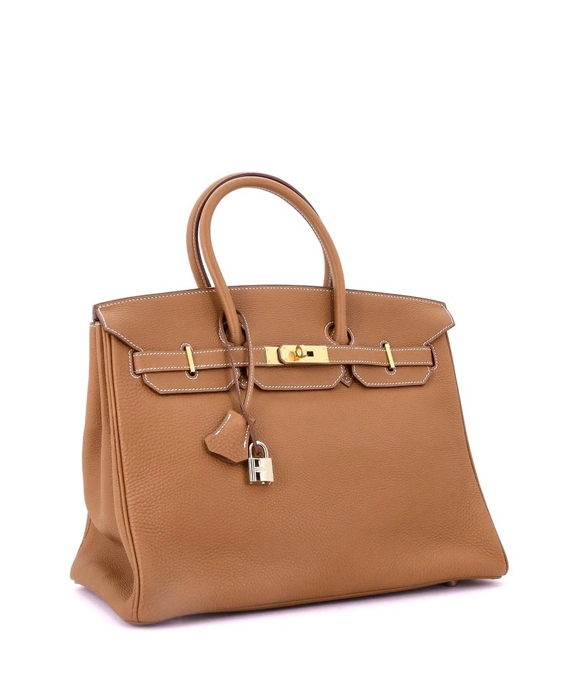 Pre-Owned Hermes Birkin 35 Handbag Brown Clemence with Gold Hardware