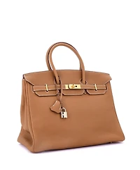 Pre-Owned Hermes Birkin 35 Handbag Brown Clemence with Gold Hardware