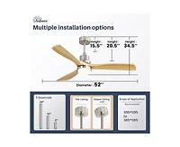 52-inch Modern Minimalist Sand Nickel 3 Blades Ceiling Fan with 3 color Dimmable and Memory Function Light and Remote control
