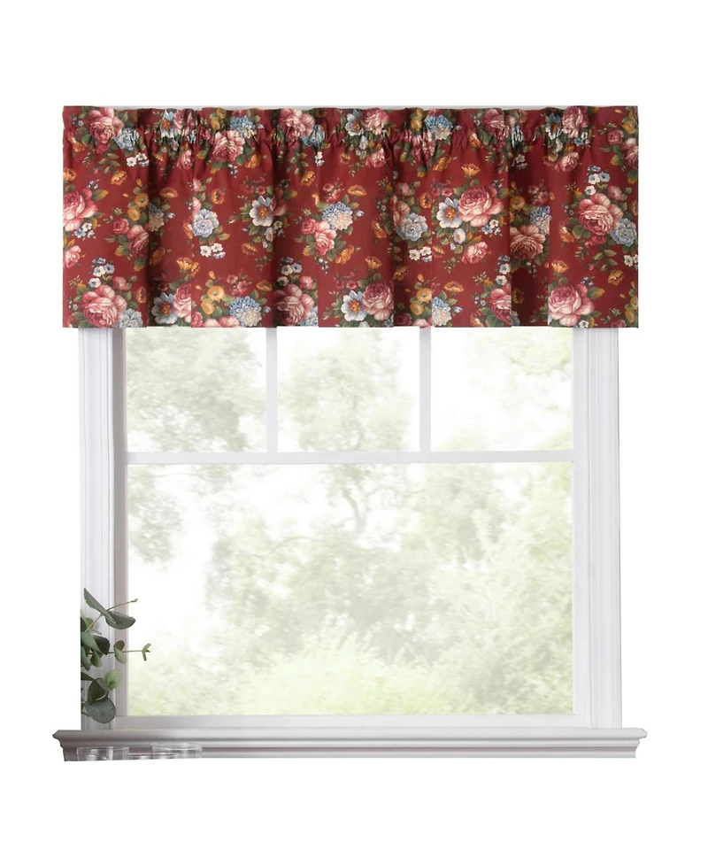 Ellis Bella Rose Stylish Medium Scale Printed Floral Pattern 1.5" Rod Pocket Tailored Valance 58"x15" Red