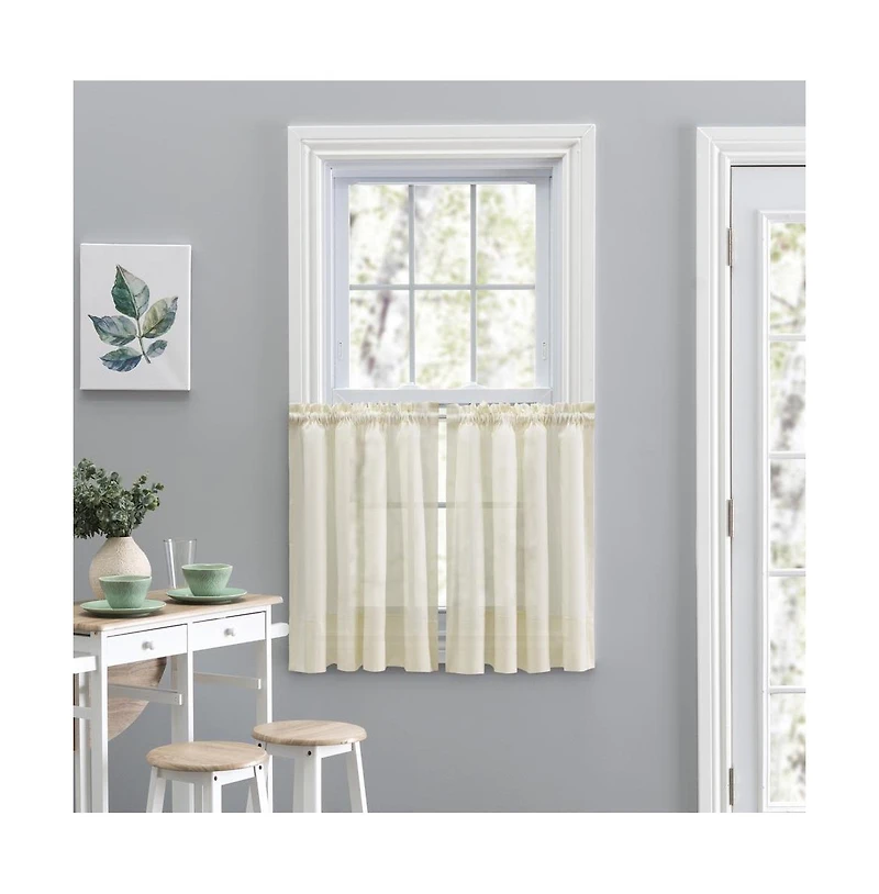 Ellis Curtain Shadow Stripe 1.5" Rod Pocket Tailored Tier Pair for Windows 80" x 25" Natural