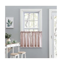 Ellis Curtain Plaza Classic Ticking Stripe Printed on Natural Ground 1.5" Rod Pocket Tailored Tiers 56" x 24" Brick