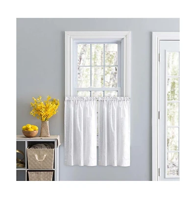 Ellis Eva Candlewick 1.5" Rod Pocket Floral High Quality Embroidery Tailored Tiers 56"x36" White