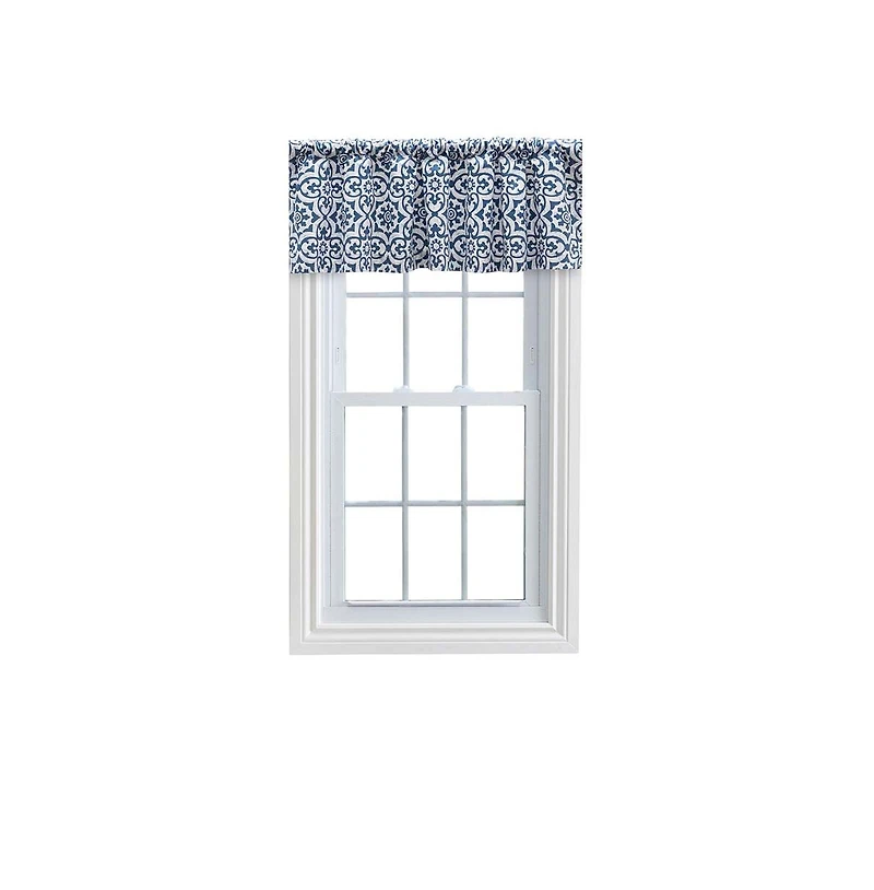 Ellis Athens Printed Tile Design on a Ground 3" Rod Pocket Premium Tailored Valance 50"x16" Navy