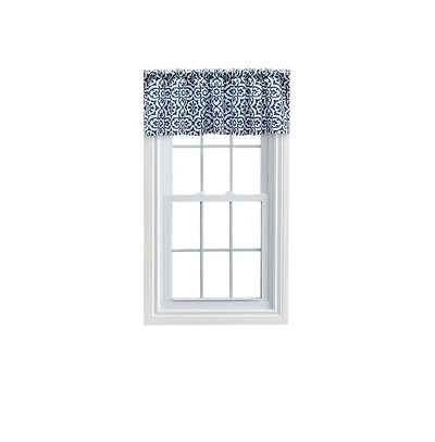 Ellis Athens Printed Tile Design on a Ground 3" Rod Pocket Premium Tailored Valance 50"x16" Navy