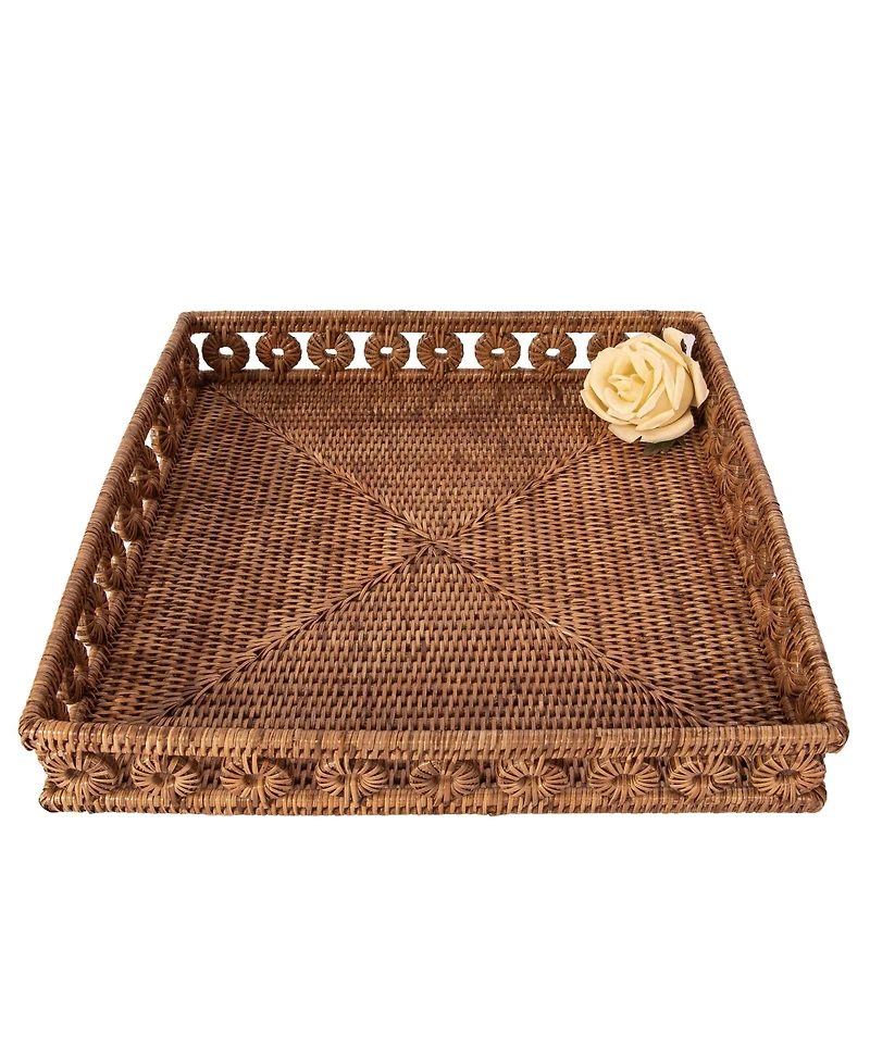 Artifacts Rattan Inna Design Square Tray 16" With Glass Insert