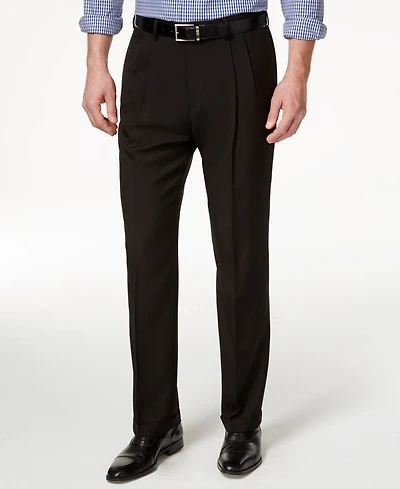 Haggar Men's Eclo Stria Classic Fit Pleated Hidden Expandable Waistband Dress Pants