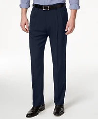 Haggar Men's Eclo Stria Classic Fit Pleated Hidden Expandable Waistband Dress Pants