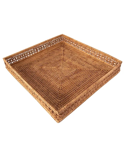 Artifacts Rattan Seca Design Square Tray 18" With Glass Insert